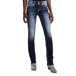 EUC Miss Me JP615653 Bling Fleur De Lis Pocket Skinny Jean